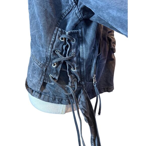 Free People Black Denim Rebel Moto Style Jacket Corset Sides XS - Picture 5 of 9